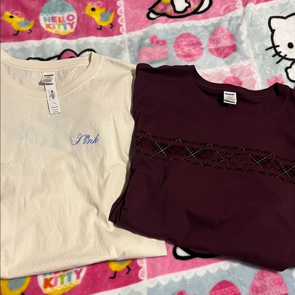 PINK Victoria's Secret Tops - PINK Victoria's Secret White and Burgundy Tees